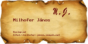 Milhofer János névjegykártya